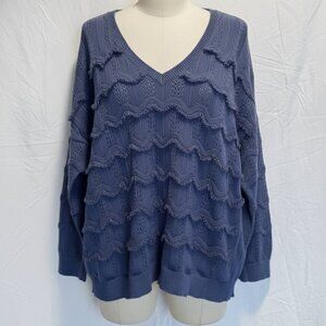 👚 EVRI Medium Blue Pullover V-Neck Sweater 2X